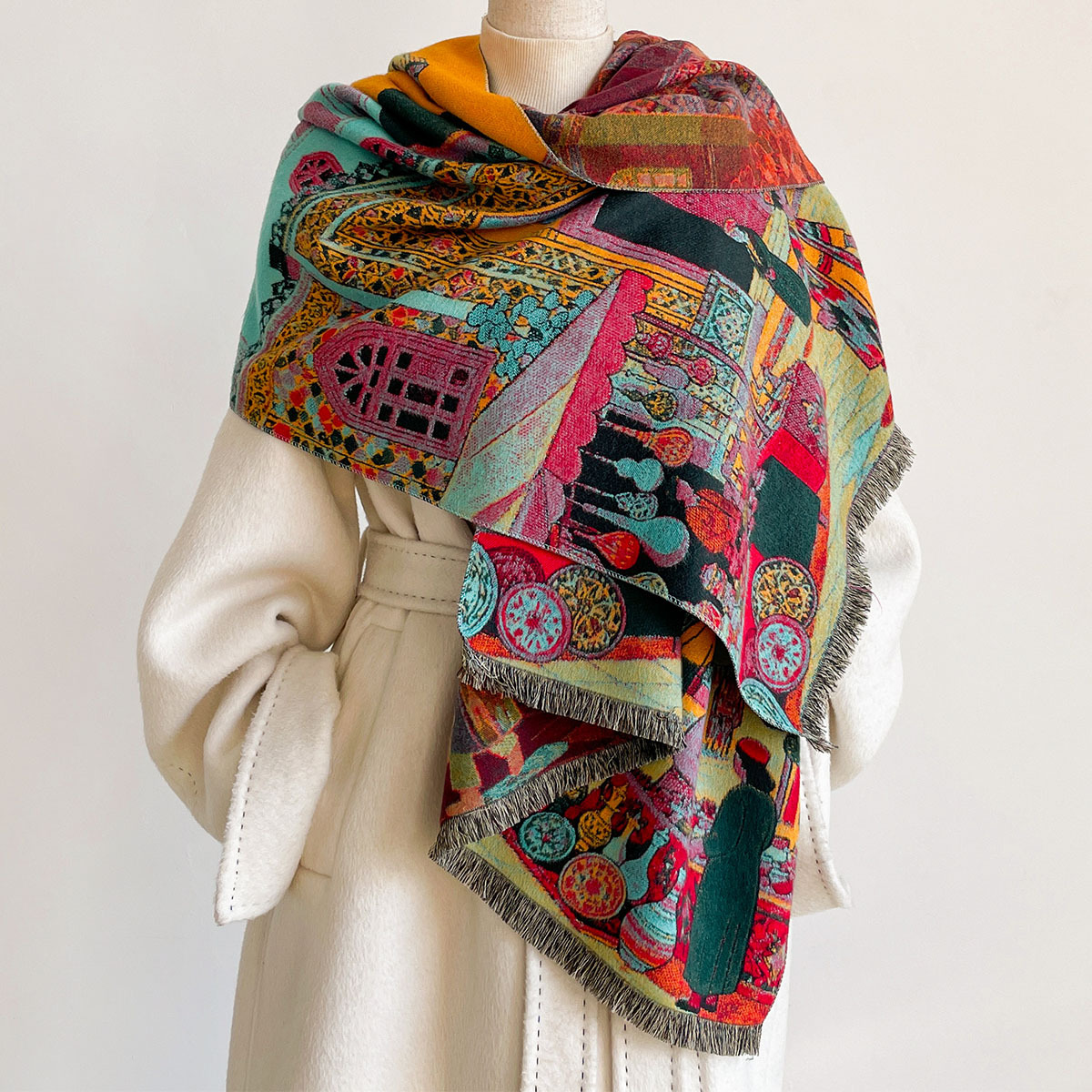Go Ethnic Fashion - Cachecol reversível de imitação de caxemira
